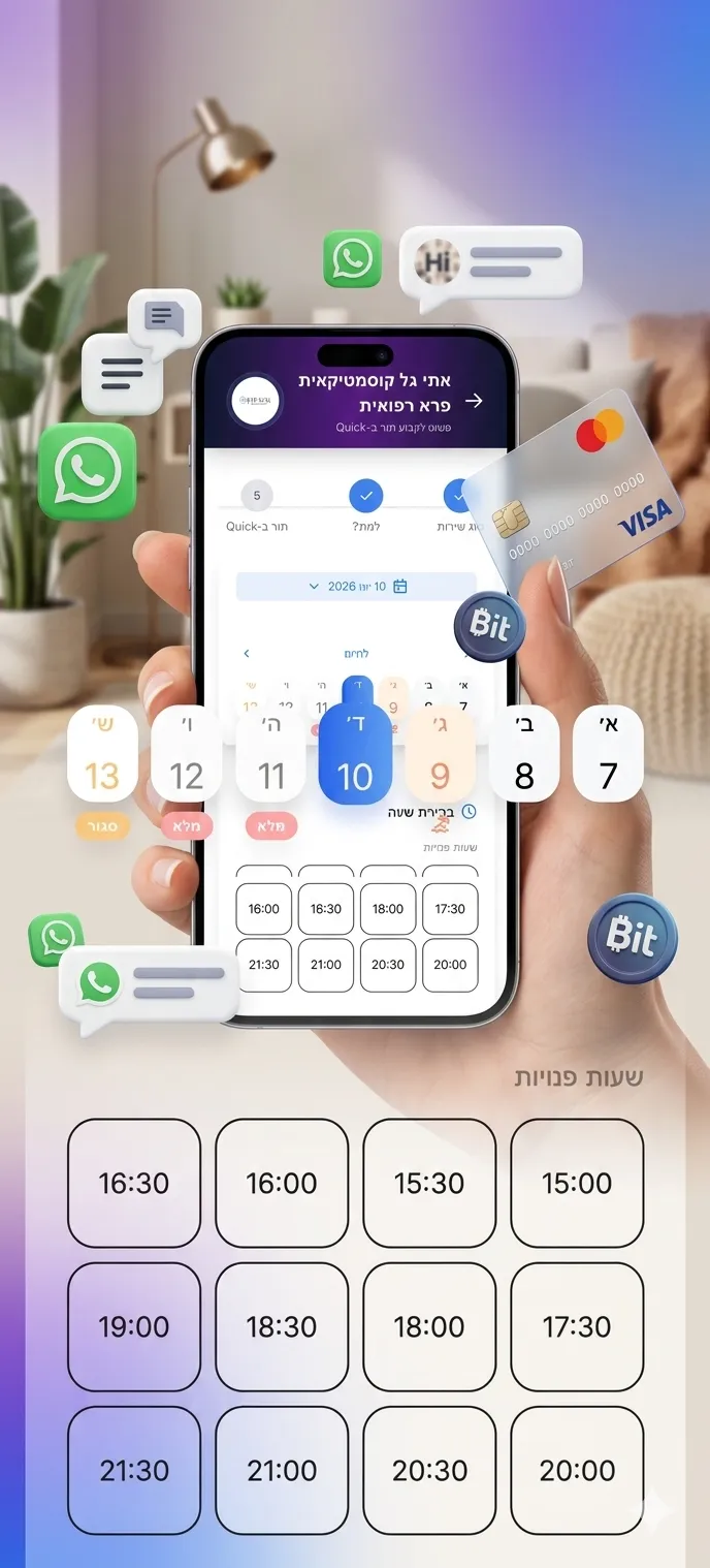 ממשק הזמנת תור עם אפשרויות תשלום מקדמה או תשלום מלא